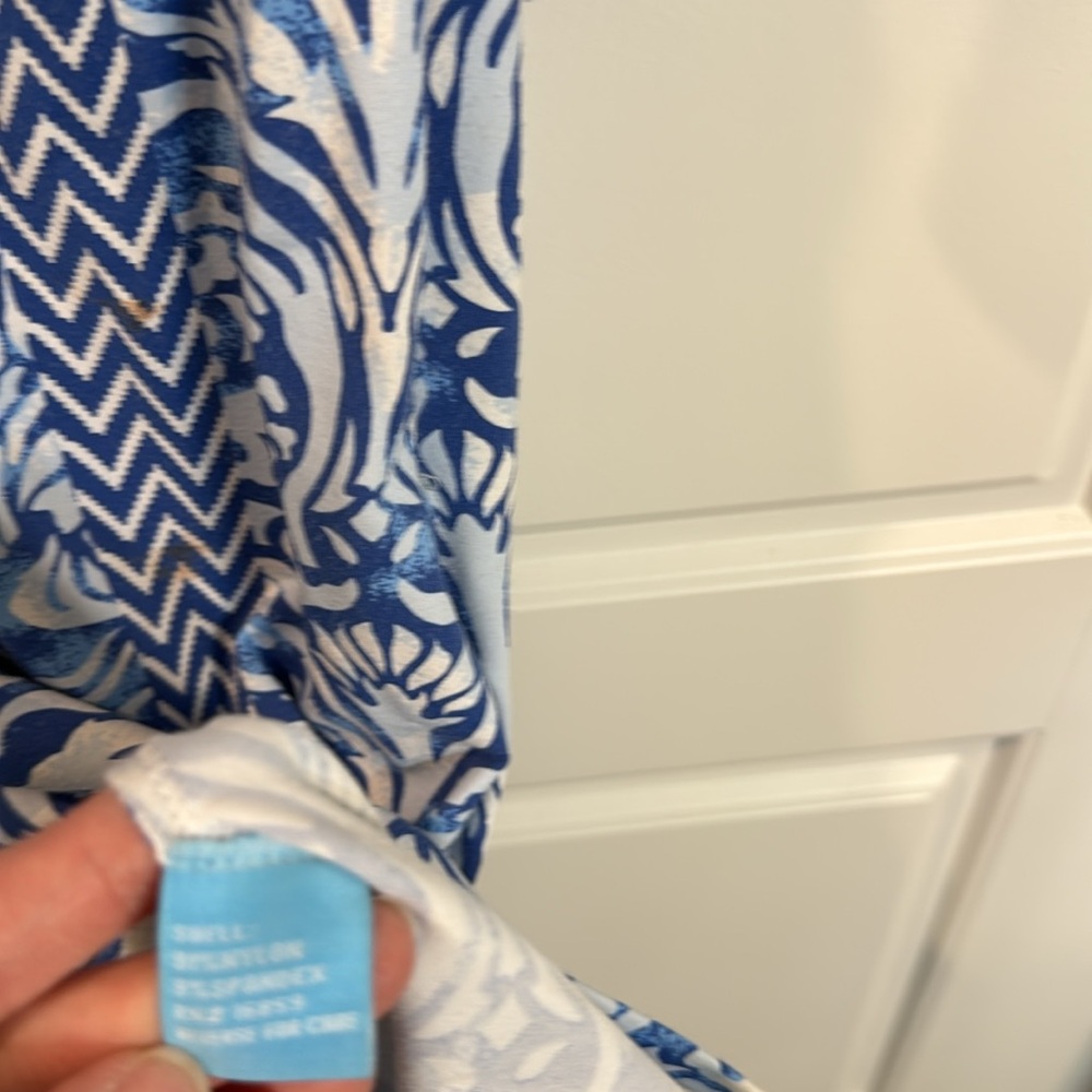 J. McLaughlin Lola Dress Catalina Cloth Blue White Chevron 3/4 Sleeves XS - Picture 3 of 7